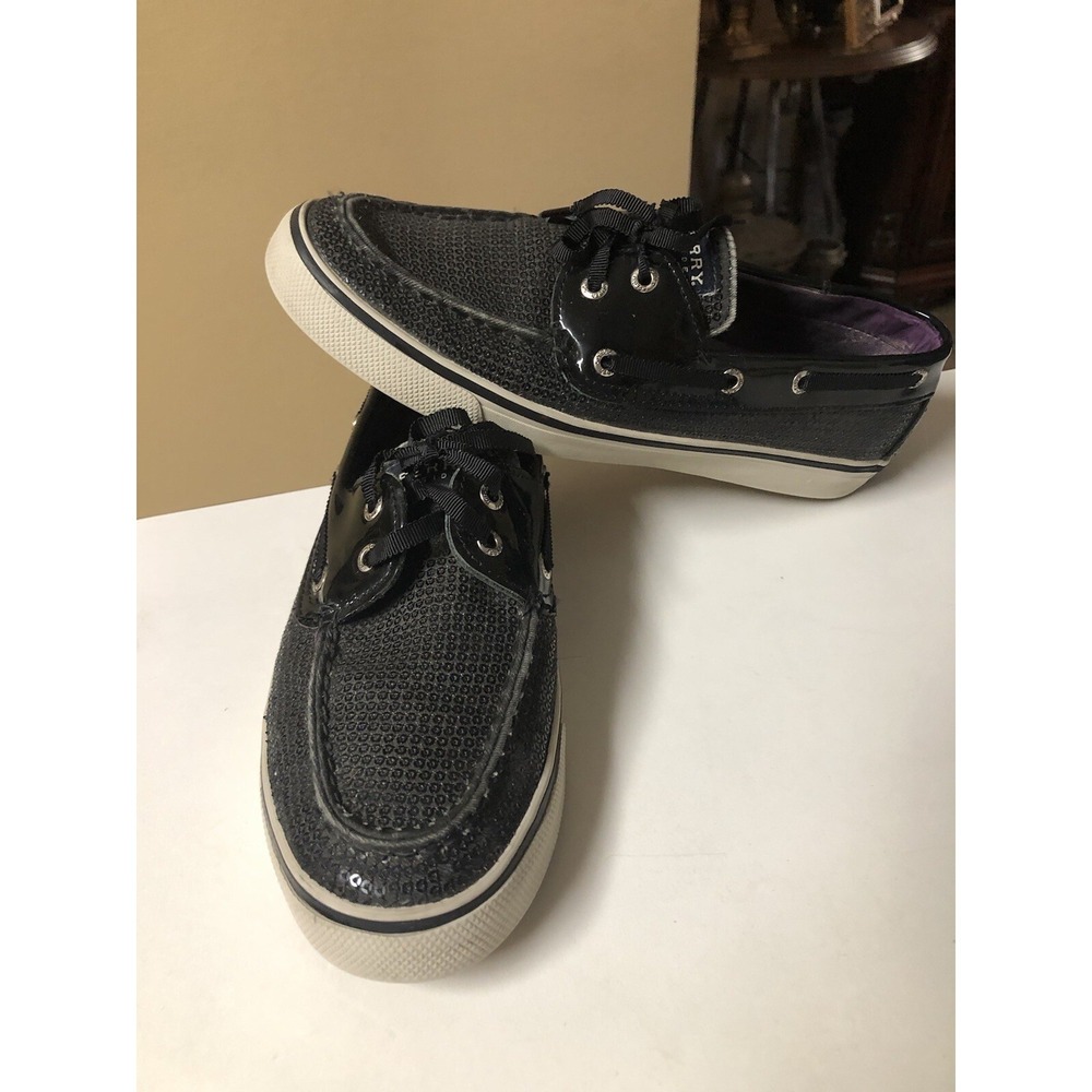 Sperry Top Sider Womens Size 7.5 Black Sequin Boat Shoes Preppy Chic